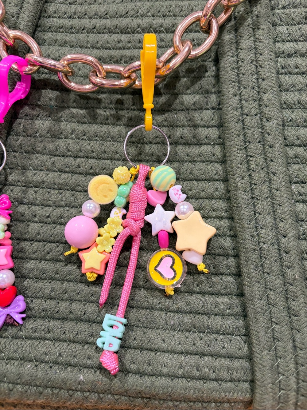 Cute Pastel Beaded Keychain Charm with Heart & Star Accents